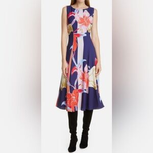 NWOT Authentic ETRO Navy Dress with Red and Yellow Floral Design